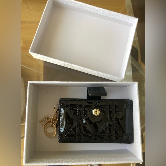 Christian Dior Lady Dior Jasmine Card Holder Wallet In Black Patent Leather - Picture 9 of 9